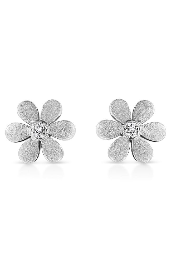 Matte Finished Diamond Accent Flower Hoop Earring